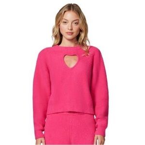 Women's Pink Heart Cutout Sweater Long Sleeve Knit Pullover Size Small Crewneck